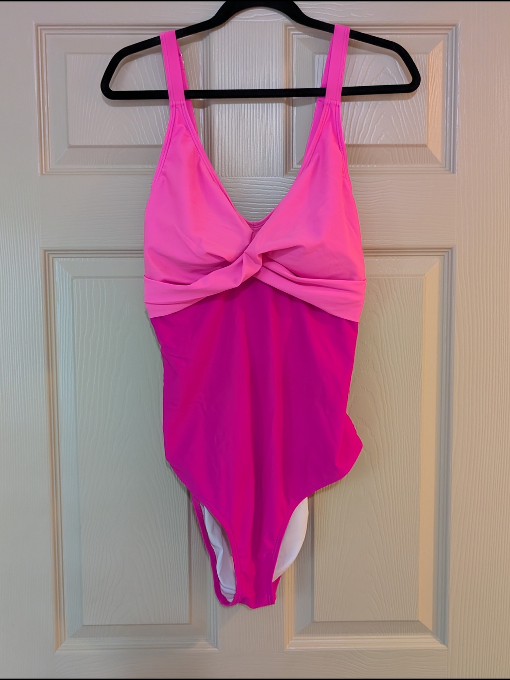 Two-Tone Pink Twist Front One-Piece Swimsuit